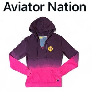 AVIATOR NATION TRIBE OF PEACE HOT PINK AND PURPLE DIP DYED DRAWSTRING HOODIE